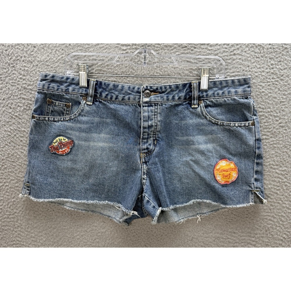 Vintage Old Navy Shorts Womens 14 Blue Ultra Low Waist Button Fly Grunge Y2K